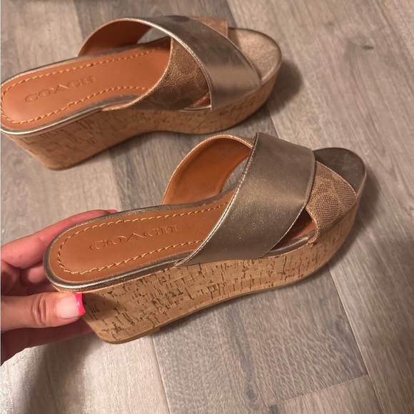 Coach Shoes - Coach Gold and Tan Wedge Sandals